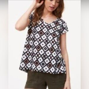 Loft Vintage Soft Kimono 100% cotton V neck multicolor Short Sleeve Top  Large